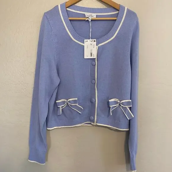 & Other Stories Cardigan Womens Size Large Bow Wool Blend Coquette Soft Girl - Picture 2 of 5